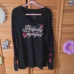 Beautiful Disaster Perfectly Imperfect Black Long Sleeve Top